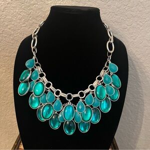Teal Aqua Dangle Teardrop Beaded Bib Statement Necklace